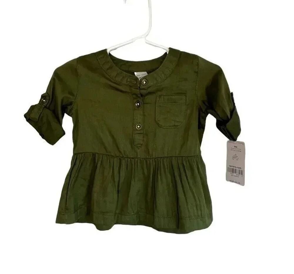 Carter’s army green roll tab peplum top baby girl Size 9 months